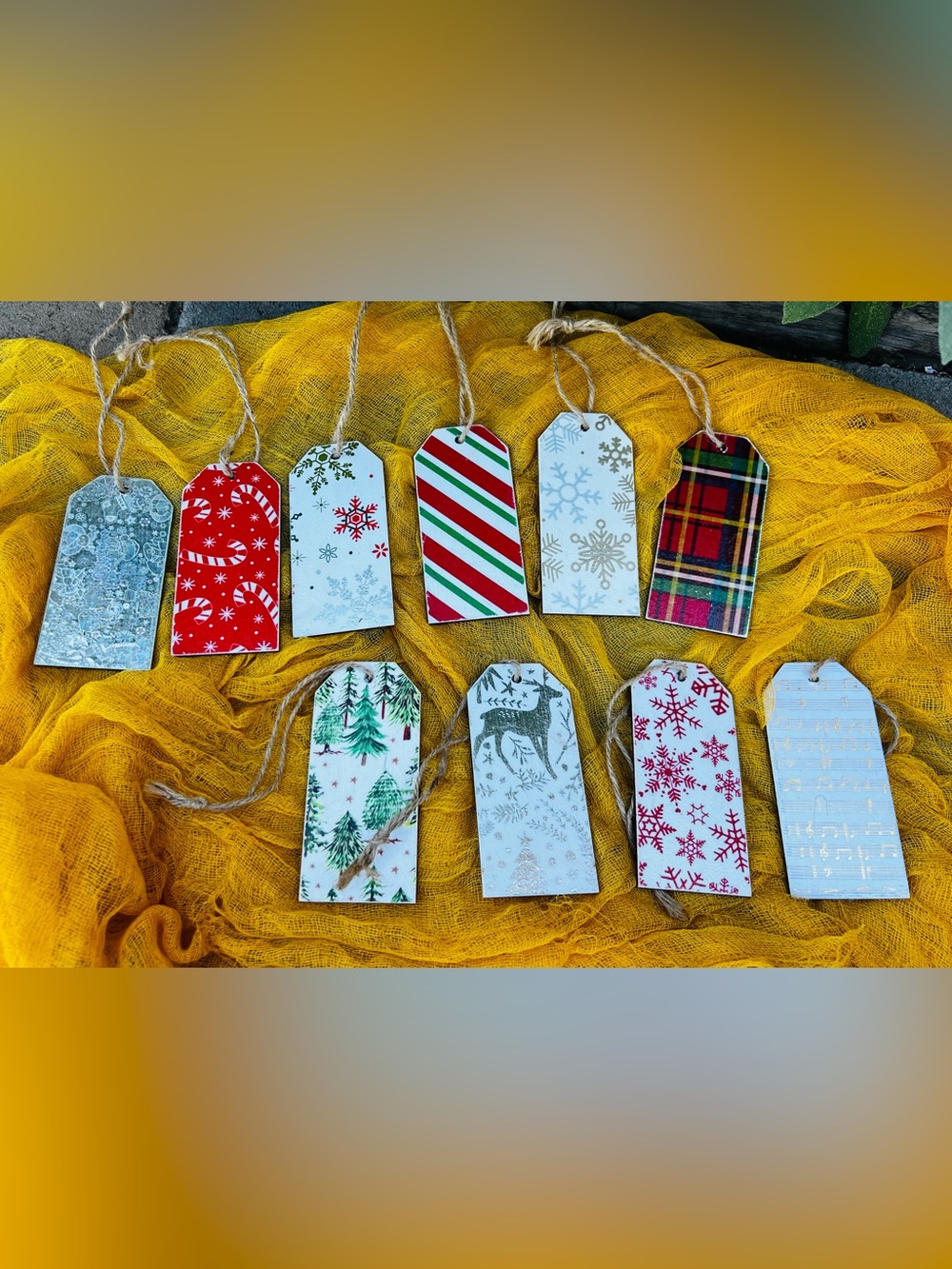 10 Handmade Festive Assorted Holiday Wood Gift Tags - Multicolor Set Christmas